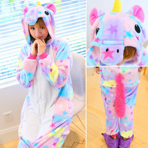 Adult Unicorn Rainbow Kigurumi Animal Cosplay Costume Onesie0 Pajamas Jumpsuit - £12.99 GBP