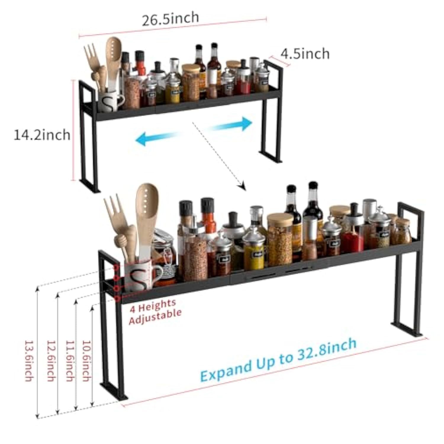 Stove Top Shelf, Kitchen Over Shelf For Stove, Stove Spice Rack For Top, Adjusta