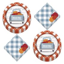 HOME &amp; HOOPLA Gingham Plaid Fall Pumpkin Paper Dinner Plates and Lunch Napkins ( - £12.11 GBP