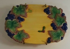 vintage Fitz and Floyd Hand Painted Yellow with Purple Grapes Plate few chips - £7.81 GBP