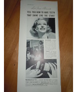 Joan Bennett uses Calox Tooth Powder Print Magazine Ad 1937 - £5.49 GBP