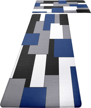 FNLNDO Blue Black Grey White Kitchen Rugs and Mats Set of 2 Modern Abstract Art  - £46.36 GBP