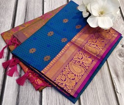 Copper Butta Work Soft Silk Saree Multicolor Zari Silk Saree With Blouse Piece - £41.88 GBP