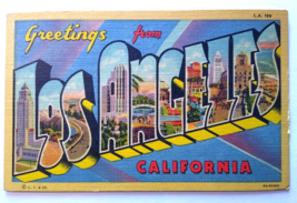 Greetings From Los Angeles California Large Big Letter Linen Postcard Cu... - $8.55