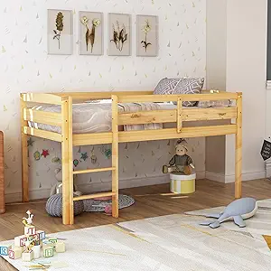 Merax Twin Size Wood Low Loft Bed Frame for Kids Junior Full Length Guar... - $486.99