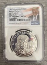 2020 Cameroon 1000F 1oz Silver Donald Trump High Relief NGC PF70 Ultra Cameo - £224.17 GBP