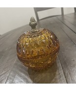 VINTAGE Indiana Glass Amber Candy Dish w/Lid &amp; Metal Acorn Finial Mount ... - €23,78 EUR