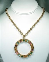 Huge Multi-Colored Rhinestone Circle Medallion Necklace - $13.00
