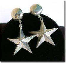 Vintage Silvertone Big Star Dangle Pierced Earrings - $16.00