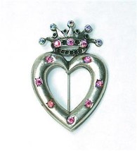 Charming Crowned Heart Pin w/Aurora Borealis Rhines - £11.85 GBP