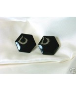 Vintage Black Enameled Hexagonal Clip Earrings - £5.53 GBP