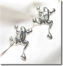 Silvertone Tree Frog Post Pierced Earrings - £11.96 GBP