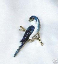 Beautiful Blue Enamel Parrot Pin w/ Red Rhinestone Eye - £7.08 GBP