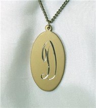 Oval-Shaped Satin Goldtone Incised &#39;D&#39; Initial Pendant - £10.99 GBP