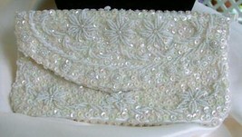 Handmade Sparkly Vintage Sequined &amp; Beaded White Clutch - £19.81 GBP
