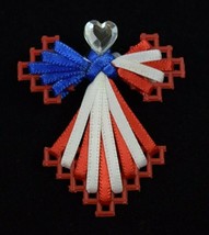 Handmade Colorful Plastic Canvas Ribbon Angel Pins (Red White &amp; Blue) - £4.63 GBP