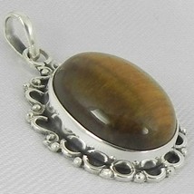 925 Sterling Silver Tiger Eye Handmade Necklace 18&quot; Chain Festive Gift PS-1996 - £29.36 GBP