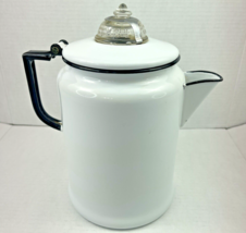 Vintage Cardella Mfg Enamelware Kettle Percolator White &amp; Black Large w ... - $24.24