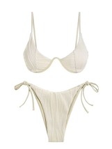 ZAFUL Women&#39;s Rib Tie Side Bikini Swimwear Underwire Push Up Solid Low Waisted T - £97.86 GBP