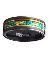 Black Tungsten wedding band ring men green opal gold leaf inlay 8mm comf... - $1,135.88 MXN