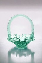 Fenton Pinwheel Mini Art Glass Basket Vtg Mint Green Ruffled Edge Ribbed Handle - £18.02 GBP