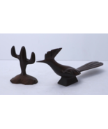 Hand Carved Roadrunner Bird &amp; Cactus Saguaro Iron Wood Southwest Sculptu... - $64.99