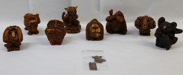 Lot 8 Collectable Critters Handcrafted Carved Wooden Figures, Owl,Monkey,Lion ++ - $79.99