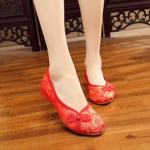 Women Red Flats Shoes Old Beijing National Single Shoes Chinese Wedding Bride Dr - £30.97 GBP