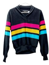 Vintage Favorites Fleece Pullover Womens M Used 80s Striped Shawl Collar - $25.00