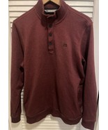 Travis Mathew Pullover Polo Sweater Shirt Heavy Maroon Burgundy Black Me... - $47.37 CAD