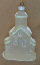 Vintage Mold Blown Frosted White Church in Snow Christmas Ornament 6&quot; - £13.77 GBP
