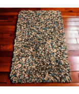 Carpet Leather Rag Rug Shag 76&quot;x46&quot; Turquoise Brown Tan 4.5&quot; Strips Deni... - £78.86 GBP