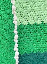Crochet Afghan Throw Blanket Green Lime Scalloped Edge VTG 74&quot; x 45&quot; Han... - £51.86 GBP