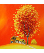 Orange tree in village 02, a 24â€ x 24â€ original oil painting by Phuo - £111.11 GBP