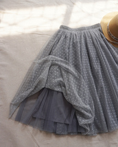 GRAY Dot Tulle Midi Skirt Women's Custom Plus Size Fluffy Tulle Skirt image 3