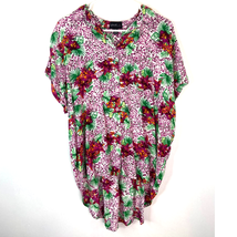 Love by Chelsey Button Front Hi Lo Swing Top Women XL Floral Short Slv Pink Red - £10.76 GBP