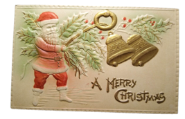 Santa Claus Embossed Airbrushed Christmas Postcard Vintage Antique Gold ... - $31.50