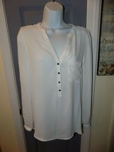 Kenneth Cole Button Ivory Sheer Blouse Long Roll Sleeve Size S New - £29.75 GBP