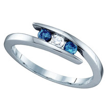 10k White Gold Round Blue Color Enhanced Diamond 3-stone Fashion Ring 1/4 - £345.89 GBP