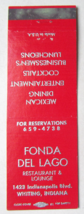 Fonda Del Lago - Whiting, Indiana Mexican Restaurant 20 Strike Matchbook Cover - £1.37 GBP