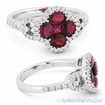 1.73ct Oval &amp; Princess Ruby &amp; Diamond Pave 18k White Gold Right-Hand Flower Ring - £2,614.88 GBP