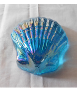 Vintage Azure Blue Glass Scallop Shell Paperweight Iridescent Carnival F... - £7.77 GBP