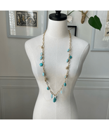 Chicos Gold Tone Chain Turquoise Bead Strand Fashion Necklace 42” - $35.96 CAD