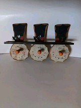 Primitive Country Shelf w/3 Pegs Snowmen with Top Hats Wall Hang Winter decor - £28.21 GBP