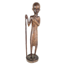 African Carved Wood Folk Art Sculpture Man With Cane Kenya or Tanzania - $21.78