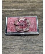 Spring Street Business Credit Card Case Silver Tone 3D Jeweled Pink Flow... - $24.74