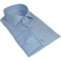 Men 100% Italian Cotton Shirt Non Iron SORRENTO Turkey Spread Collar 4883 Blue image 3