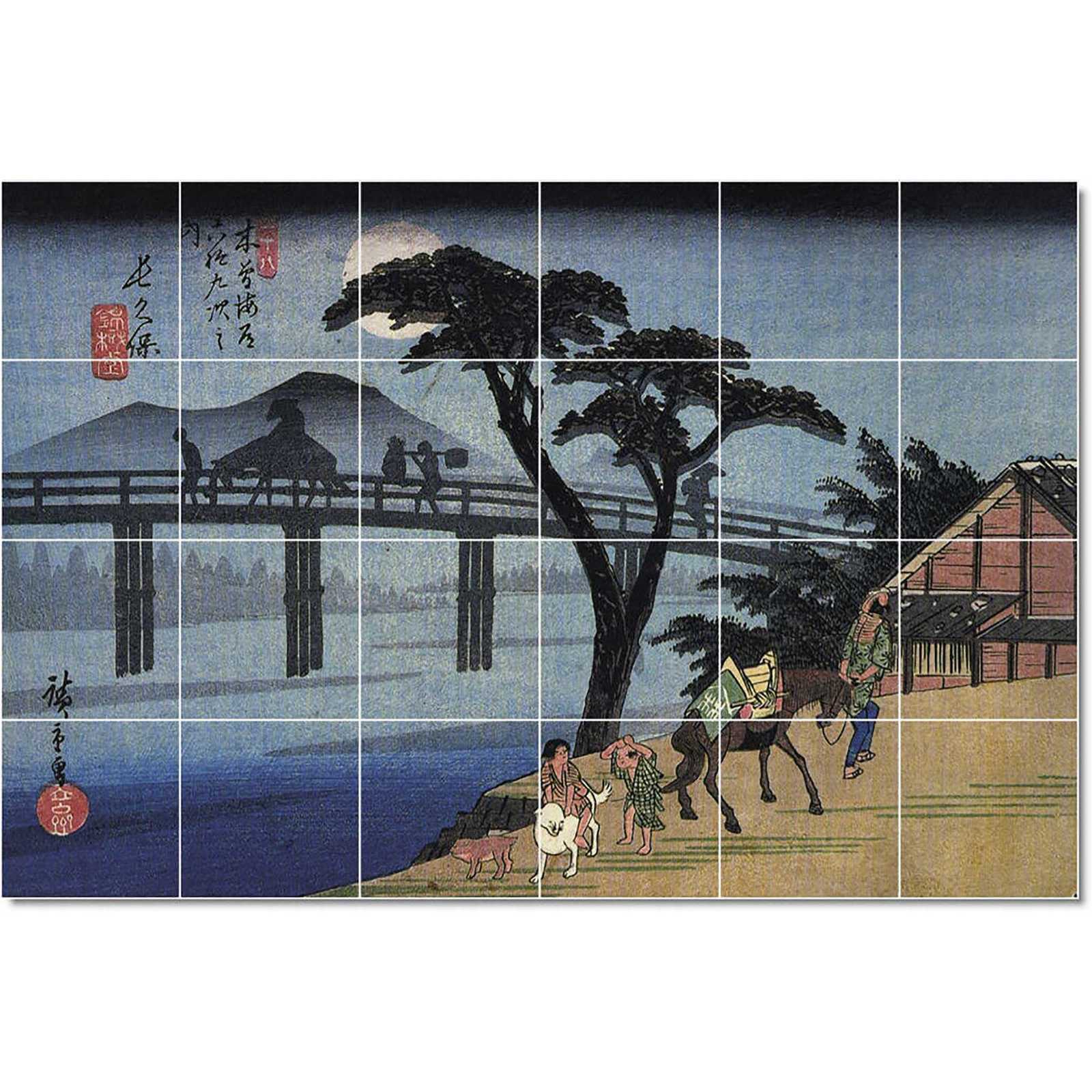 Hiroshige utagawa man on horseback crossing a bridge