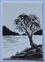 ACEO Original Art Willow Tree by the Water Acrylic Painting - $7.02 CAD
