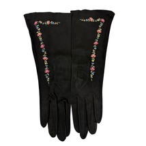 1930s Vintage Freddy of Paris Black Suede Embroidered Womens Gloves 6-6.5 - $222.75